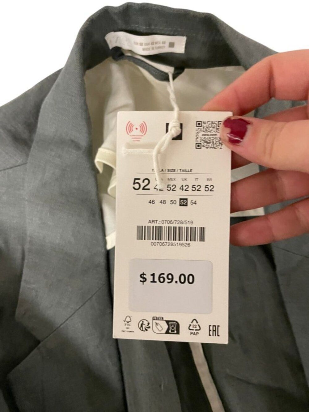 Zara Mens Blazer Suit Jacket Blazer EU 52 US 42 Gray green Linen 0706/728 NWT - Picture 5 of 13